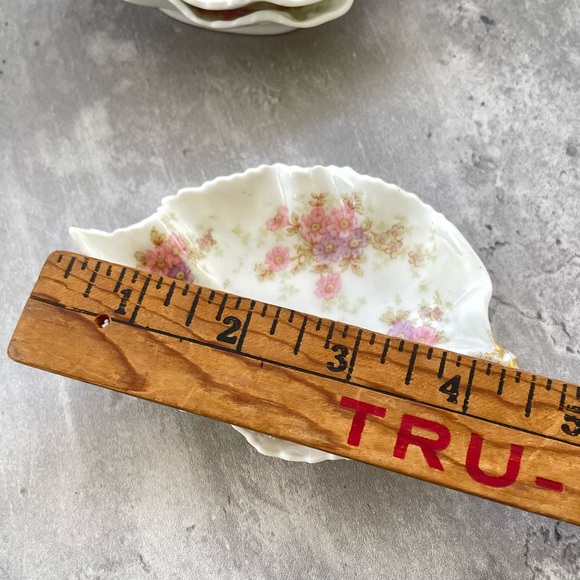 Antique Elite Limoges S M Leaf Bone Dish Plate Set Pink Flowers Gold Set 3 c1800